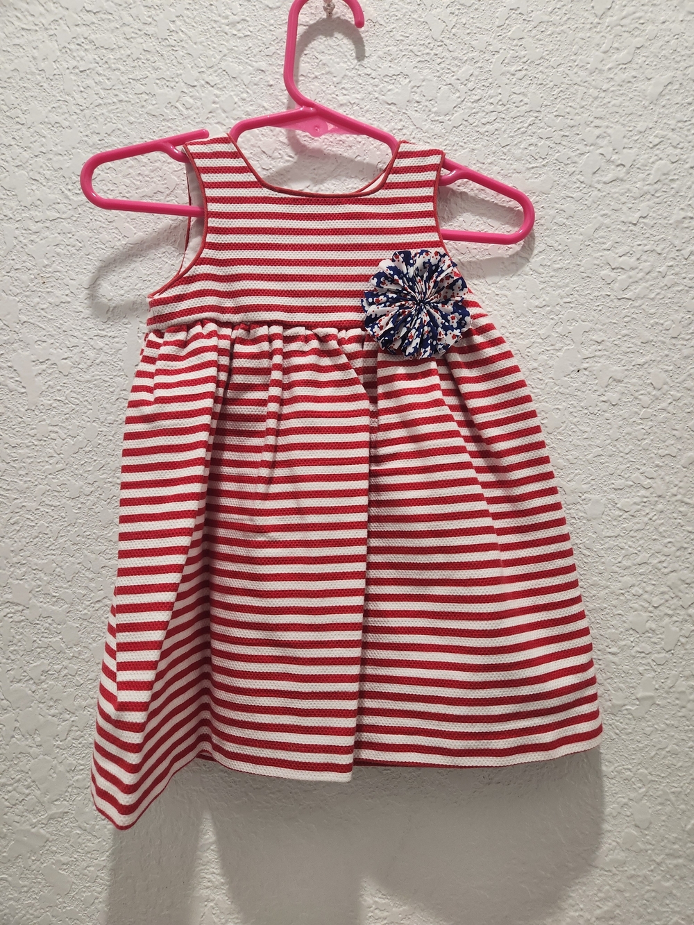 Rare Editions Red and White Striped Sleeveless Dress with Navy Floral Rosette